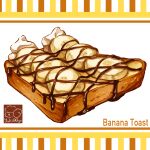  artist_logo banana banana_slice bread bread_slice chocolate_syrup food food_focus food_name fruit highres no_humans original syrup toast yuki00yo 