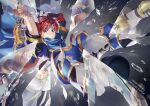  absurdres ahoge armor blue_eyes broken_glass broken_mirror cape dated different_reflection english_text fire_emblem fire_emblem:_the_binding_blade fire_emblem_heroes glass glass_shards headband highres holding holding_sword holding_weapon looking_at_viewer mirror parted_bangs redhead reflection roy_(fire_emblem) shards shattered short_hair sword weapon yuki_(sumaburalove) 