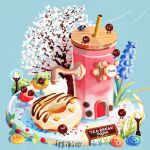  bubble_tea buttons cup doughnut drink drinking_straw flower food food_focus icing issiki_toaki lamppost mushroom no_humans original pastry tree 