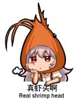  bilingual bow chibi chinese_text english_text engrish_text fujiwara_no_mokou hair_bow jokanhiyou lowres meme mixed-language_text puffy_short_sleeves puffy_sleeves ranguage short_sleeves shrimp_costume sigh simplified_chinese_text suspenders touhou translation_request white_bow 