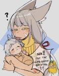  &lt;|&gt;_&lt;|&gt; 3girls :3 ? aged_down anger_vein angry animal_ear_fluff animal_ears baby blonde_hair blush_stickers cat_ears dadeltan english_text facial_mark grey_hair highres holding_baby licking long_hair low_twintails mio_(xenoblade) mother_and_daughter multiple_girls mythra_(xenoblade) nia_(xenoblade) speech_bubble tiara twintails upper_body very_long_ears very_long_hair whisker_markings xenoblade_chronicles_(series) xenoblade_chronicles_2 xenoblade_chronicles_3 yellow_eyes 