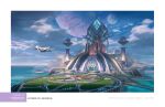 border building clouds english_commentary flying highres island making-of_available moon no_humans ocean original planet scenery science_fiction sky spacecraft white_border yang_niangniang 