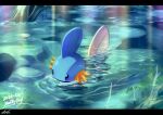  aobi_3814 blue_skin character_name colored_skin dated fins head_fins highres lake mudkip nature no_humans outdoors partially_submerged pokemon pokemon_(creature) signature water 