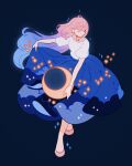  blue_background blue_hair blue_skirt closed_eyes cloud_print crescent_moon gradient_hair highres holding holding_clothes holding_skirt meyoco moon multicolored_hair original pink_footwear pink_hair print_skirt simple_background skirt sparkle star_(sky) 