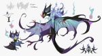  bat_(animal) chandelure claws commentary fire fusion highres kamikiririp litwick no_humans noibat noivern pokemon pokemon_(creature) purple_fire simple_background symbol-only_commentary tail white_background wings yellow_eyes 