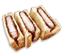  bread drop_shadow food food_focus highres meat mitomaton no_humans original sandwich simple_background still_life twitter_username white_background 