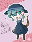  2girls :3 arms_behind_back black_pantyhose blue_bow blue_bowtie blue_dress blue_eyes blue_hair blue_hat blush bottle bow bowtie captain_(kemono_friends) chibi chibi_inset dress fang hair_between_eyes hat hat_bow kemono_friends kemono_friends_3 misony_oto multiple_girls official_alternate_costume pantyhose plaid plaid_bow plaid_bowtie pleated_dress sailor_dress sake_bottle school_uniform short_sleeves short_twintails sidelocks snake_girl snake_tail sweatdrop tail translation_request twintails white_sleeves 