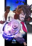  absurdres akuma_(street_fighter) beads chest_hair dark-skinned_male dark_skin dougi facial_hair fatal_fury fatal_fury:_city_of_the_wolves goatee guilty_gear guilty_gear_strive hadouken highres karate_gi marco_rodriguez monocle mustache pompadour ponytail prayer_beads red_eyes slayer_(guilty_gear) smoking_pipe street_fighter street_fighter_6 tovio_rogers white_hair 