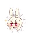  1girl animal_ear_fluff animal_ears animalization blush crack cracked_wall hair_between_eyes highres kemomimi-chan_(naga_u) looking_at_viewer naga_u original rabbit rabbit_ears simple_background solo sparkle through_wall v-shaped_eyebrows violet_eyes white_background white_hair 