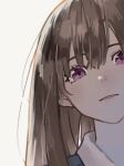  1girl brown_hair chinese_commentary commentary_request highres inoue_takina long_hair looking_at_viewer lycoris_recoil parted_lips portrait simple_background solo uud45gaotrcvkfg violet_eyes white_background 