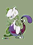  amiami colored_skin frown green_background grey_skin highres limited_palette long_tail mewtwo no_humans pokemon purple_tail solo tail violet_eyes 