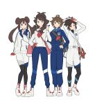  2boys 2girls blue_eyes blueberry_academy_(emblem) blueberry_academy_school_uniform brown_eyes brown_hair collared_shirt double_bun gloves hahm0106 hair_bun highres hilbert_(pokemon) hilda_(pokemon) jacket long_hair long_sleeves multiple_boys multiple_girls nate_(pokemon) pokemon pokemon_bw pokemon_bw2 pokemon_sv ponytail red_gloves rosa_(pokemon) school_uniform shirt short_hair single_glove smile twintails 