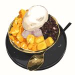  absurdres bowl food food_focus highres ice_cream kohaku392 no_humans original simple_background spoon still_life tray white_background 