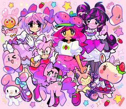  6+girls amy_rose animal animal_crossing annotation_request cat cherry_blossom_cookie color_connection commentary cookie_run crossover draculaura english_commentary fish furry furry_female heart hedgehog_girl highres jack0ran kaname_madoka kaname_madoka_(magical_girl) kirby kirby_(series) luvdisc magical_girl mahou_shoujo_madoka_magica merengue_(animal_crossing) monster_girl monster_high monster_high_(g1) multiple_girls my_little_pony my_little_pony:_friendship_is_magic my_melody onegai_my_melody pink_theme pinkie_pie pokemon pokemon_(creature) pony_(animal) rabbit_girl rhinoceros_girl sanrio skitty sonic_(series) strawberry_shortcake_(copyright) strawberry_shortcake_(sbsc) 