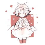  1girl animal_ears bird_ears bird_wings brown_dress closed_eyes dress heart limited_palette mokumoku22 mystia_lorelei okamisty open_mouth pink_hair smile solo touhou upper_body white_background white_wings winged_hat wings 