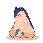  badger badger_ears belly cyndaquil highres looking_down lying no_humans nose_poke000 on_stomach pear_shaped_figure pokemon pokemon_(creature) size_difference tall typhlosion 