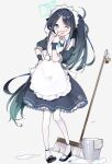  &lt;key&gt;_(robot)_(blue_archive) 1girl absurdly_long_hair absurdres apron aris_(blue_archive) aris_(maid)_(blue_archive) black_dress black_footwear black_hair blue_archive blue_eyes blush bucket dress full_body green_halo grey_background halo highres long_hair looking_at_viewer maid maid_apron maid_headdress official_alternate_costume one_eye_closed open_mouth pantyhose puffy_short_sleeves puffy_sleeves ringed_eyes ryo_(ryo_skrdi) shoes short_sleeves side_ponytail simple_background smile solo v very_long_hair water white_apron white_pantyhose 