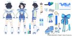  1girl akimotto algorhythm_project bandaged_leg bandages black_hair blue_footwear blue_hair character_name copyright_name crop_top hair_ornament highres jacket karu_(algorhythm_project) long_sleeves medium_hair multicolored_hair shoes virtual_youtuber white_jacket 