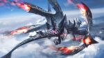  above_clouds animal_focus blue_eyes blue_sky claws clouds crimson_glow_valstrax day dragon fire flying from_above full_body glowing monster monster_hunter_(series) no_humans outdoors scales shooting_star sky solo spikes valstrax western_dragon wings xilan_tea 