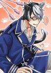  ... 1boy animal_ears another_eidos-r black_hair cat_boy cat_ears cat_tail cat_teaser highres itaru_(kidomh63) kemonomimi_mode male_focus motion_lines multicolored_hair paw_print paw_print_background short_hair sideways_glance solo tail tail_wagging thorkell_(another_eidos) translation_request two-tone_hair white_hair 