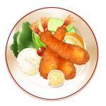  food food_focus fruit highres lemon lemon_slice no_humans original plate sauce short208 shrimp shrimp_tempura tempura transparent_background vegetable 