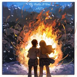  2girls black_pantyhose blonde_hair blue_skirt bonfire brown_hair elena_sergeevna_katina facing_away fire flaw_eight floating_hair from_behind long_hair multiple_girls pantyhose plaid_clothes plaid_skirt pleated_skirt real_life skirt socks standing tatu white_socks yulia_olegovna_volkova 