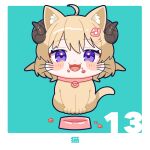  1girl ;d animal_ears animalization blush_stickers cat cat_ears chibi chibi_only highres hiruno_isu hololive horns looking_at_viewer one_eye_closed open_mouth sheep_horns smile solo tsunomaki_watame violet_eyes virtual_youtuber 