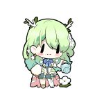  1girl absurdres anklet antlers blue_bow blue_bowtie blue_dress blush_stickers bow bowtie ceres_fauna ceres_fauna_(1st_costume) chibi chibi_only closed_mouth commentary dress flower full_body gradient_hair green_hair highres holding holding_watering_can hololive hololive_english horns jewelry layered_dress long_hair long_sleeves multicolored_hair one_side_up pink_dress short_dress simple_background single_thighhigh skirt_under_dress smile snowmya solo thigh-highs two-sided_dress two-sided_fabric virtual_youtuber watering watering_can white_background white_dress white_thighhighs wide_sleeves |_| 