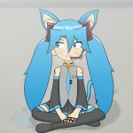 blue_eyes blue_hair blue_tie blush cat_ears cat_tail hatsune_miku looking_to_the_side sitting stagking vocaloid