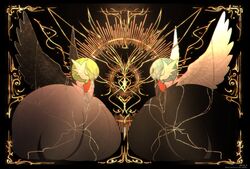  alternate_color angel_wings artist_name black_dress black_gloves black_wings blue_hair bob_cut closed_eyes colored_skin dress elbow_gloves from_side gardevoir gloves green_hair highres iogi_(iogi_k) mega_gardevoir mega_pokemon pokemon pokemon_(creature) shiny_pokemon white_dress white_gloves white_skin white_wings wings 