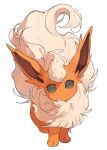  absurdres closed_mouth commentary_request flareon full_body green_eyes hideko_(l33l3b) highres looking_at_viewer no_humans pokemon pokemon_(creature) red_fur signature solo standing twitter_username two-tone_fur white_background yellow_fur 