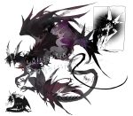  black_hair black_wings chibi chibi_inset commission dragon_wings grey_fur grey_tail grey_wings highres horns kamikiririp large_wings monster multicolored_wings no_humans original single_horn solo spiked_tail tail white_background wings 