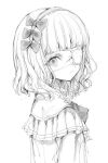  1girl blunt_bangs bow closed_mouth eyepatch greyscale hair_bow hairband looking_at_viewer looking_back medical_eyepatch monochrome original protected_link scar scar_on_face short_hair simple_background solo upper_body white_background yuyuyuyhz 