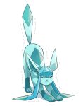  artist_name blue_fur closed_eyes closed_mouth glaceon highres no_humans pokemon pokemon_(creature) pon_(ponymmtknsk) simple_background smile solo stretching two-tone_fur white_background 