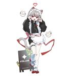  1girl animal_ears apron black_jacket cat_ears cat_girl cat_tail creature cup dandandanholo fang full_body grey_hair in_container in_cup jacket jersey_maid long_sleeves loose_socks maid maid_apron maid_headdress maro_(neneko_mashiro) multicolored_hair neneko_mashiro no_pants puffy_long_sleeves puffy_sleeves red_eyes redhead roller_skates skates socks stellive streaked_hair tail track_jacket two-tone_hair unconventional_maid virtual_youtuber white_socks 