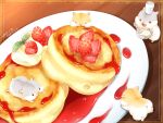  animal chef_hat food food_focus fruit hamster hat holding holding_whisk karikankan mixing_bowl original pancake plate strawberry strawberry_syrup syrup table whisk whisking 