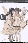 2girls angel_wings ankle_ribbon arm_ribbon black_eyes black_footwear black_hair black_ribbon bow bowtie brown_hair cardcaptor_sakura chinese_commentary closed_mouth commentary_request crown daidouji_tomoyo dress dress_bow english_text eye_contact frilled_dress frilled_hairband frills full_body gloves green_bow green_eyes green_hairband green_ribbon hair_bobbles hair_ornament hair_ribbon hairband happy happy_birthday heart high_heels highres holding holding_hands holding_staff kinomoto_sakura leg_ribbon light_blush lolita_hairband long_dress looking_at_another mary_janes mini_crown multiple_girls open_mouth ouge_dz over-kneehighs pleated_dress procreate_(medium) procreate_(software) puffy_short_sleeves puffy_sleeves ribbon see-through see-through_sleeves shoes short_dress short_hair short_sleeves sidelocks simple_background smile socks staff standing strapless strapless_dress striped_bow thigh-highs two_side_up weibo_watermark white_background white_bow white_bowtie white_dress white_footwear white_gloves white_ribbon white_sleeves white_socks white_wings wings yellow_crown 