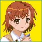  1girl border brown_eyes brown_hair brown_sweater brown_sweater_vest brown_vest closed_mouth coin collared_shirt commentary_request green_border hand_up holding holding_coin jx7d-kjm light_smile looking_at_viewer lowres medium_bangs medium_hair misaka_mikoto partial_commentary pixel_art portrait school_uniform shirt simple_background sleeveless sleeveless_sweater solo summer_uniform sweater sweater_vest toaru_kagaku_no_railgun toaru_majutsu_no_index tokiwadai_school_uniform v-shaped_eyebrows vest white_shirt yellow_background 