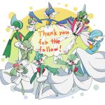  1other 3boys 5girls alternate_color arm_blade arm_up arms_up black_sclera blue_hair blue_skin blunt_bangs bob_cut bowl_cut colored_sclera colored_skin commentary_request english_commentary english_text evolutionary_line flat_chest full_body gallade gardevoir green_hair green_skin grey_hair hair_between_eyes hair_over_one_eye hand_up happy holding holding_pokemon humanoid_robot iron_valiant joints kirlia kneeling leg_up medium_hair milestone_celebration mixed-language_commentary mohawk monya multicolored_hair multicolored_skin multiple_boys multiple_girls one_eye_closed one_eye_covered open_mouth orange_eyes outstretched_arm outstretched_arms own_hands_together partial_commentary pokemon pokemon_(creature) ralts red_eyes redhead robot robot_joints shiny_and_normal shiny_pokemon short_hair sidelocks sitting smile spread_arms standing standing_on_one_leg steepled_fingers talking thank_you twintails two-tone_hair two-tone_skin v_arms weapon white_skin 