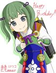  1girl amagumo1023 dated fire_emblem fire_emblem_fates green_eyes green_hair happy_birthday highres midori_(fire_emblem) o-ring smile solo twintails upper_body 