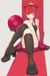 1girl beatmania cd red_dress red_eyes red_hair red_hair red_skirt umegiri_ameto