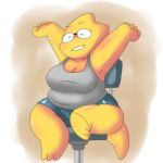  1:1 1:1_aspect_ratio 1girl 2010s 2019 adorable alphys anthro anthro_only arms_up aruput aruput_ut big_breasts breasts chair chubby chubby_anthro chubby_female clothed clothing cute female_anthro female_only fully_clothed glasses glistening_body glistening_skin lizard lizard_girl lizard_tail monster monster_girl non-mammal_breasts pants reptile reptile_girl reptile_tail scalie shiny_skin sitting sitting_on_chair solo_anthro solo_female tail tank_top tanktop thick_thighs two-tone_background two_tone_background undertale yellow_body yellow_skin 