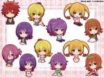  6+girls aoba_kurage aoba_tsukuyo aoba_yutsuki baldwin_kagura bikini blonde_hair blue_bikini blue_eyes chibi christoph_mia headband highres kiki_(temple) long_hair multiple_girls orange_bikini orange_hair purple_hair red_bikini red_eyes spiky_hair swimsuit temple_(series) tsurugi_hikaru twintails 