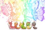  animal_focus beautifly beedrill bug butterfly butterfree caterpie caterpillar compound_eyes dustox evolutionary_line insect_wings leavanny no_humans pokemon pokemon_(creature) rainbow_gradient rainbow_order scatterbug sewaddle sparkle species_connection vivillon wataame4907 weedle wings wurmple 
