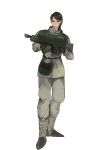  1girl astra_militarum black_hair boots collar gloves gun helmet highres kkghost_tv lasgun long_hair military_uniform rifle solo uniform warhammer_40k weapon white_background 