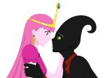 1boy 1girl black_jacket black_necktie black_skin cartoon_network colored_skin couple crown earrings formal green_sclera hand_on_arm hands_on_cheeks husband_and_wife jewelry long_hair looking_at_another nathaniel718 nergal nergal_and_princess_bubblegum pink_eyes pink_hair pink_skin princess_bonnibel_bubblegum puffy_short_sleeves purple_collar red_shirt suit violet_eyes white_background