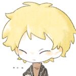  ... 1boy atou_haruki black_jacket blonde_hair brown_sweater chibi chibi_only chinese_commentary closed_eyes closed_mouth commentary_request jacket lemon04 long_sleeves male_focus open_clothes open_jacket portrait saibou_shinkyoku short_hair simple_background solo sweater turtleneck turtleneck_sweater white_background 