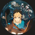  2boys 2girls blonde_hair blue_eyes blue_shirt cooking fisheye highres link multiple_boys multiple_girls pointing pointy_ears pov princess_zelda purah redum4 shirt the_legend_of_zelda the_legend_of_zelda:_tears_of_the_kingdom white_hair 