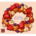  artist_logo banana banana_slice berry blueberry bread food food_focus food_name fruit highres no_humans original strawberry syrup yuki00yo 