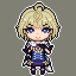  1girl ahoge blonde_hair blue_eyes fake_tail fire_emblem fire_emblem_engage full_body hekiga looking_at_viewer lowres merrin_(fire_emblem) pixel_art short_hair smile solo tail wolf_tail 